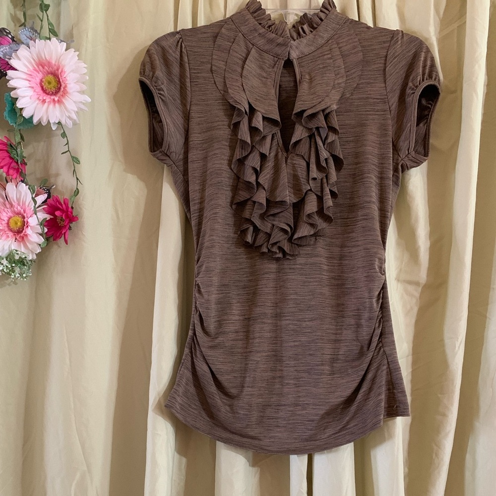 HeartSoul Brown Ruffled Cap Sleeve Blouse